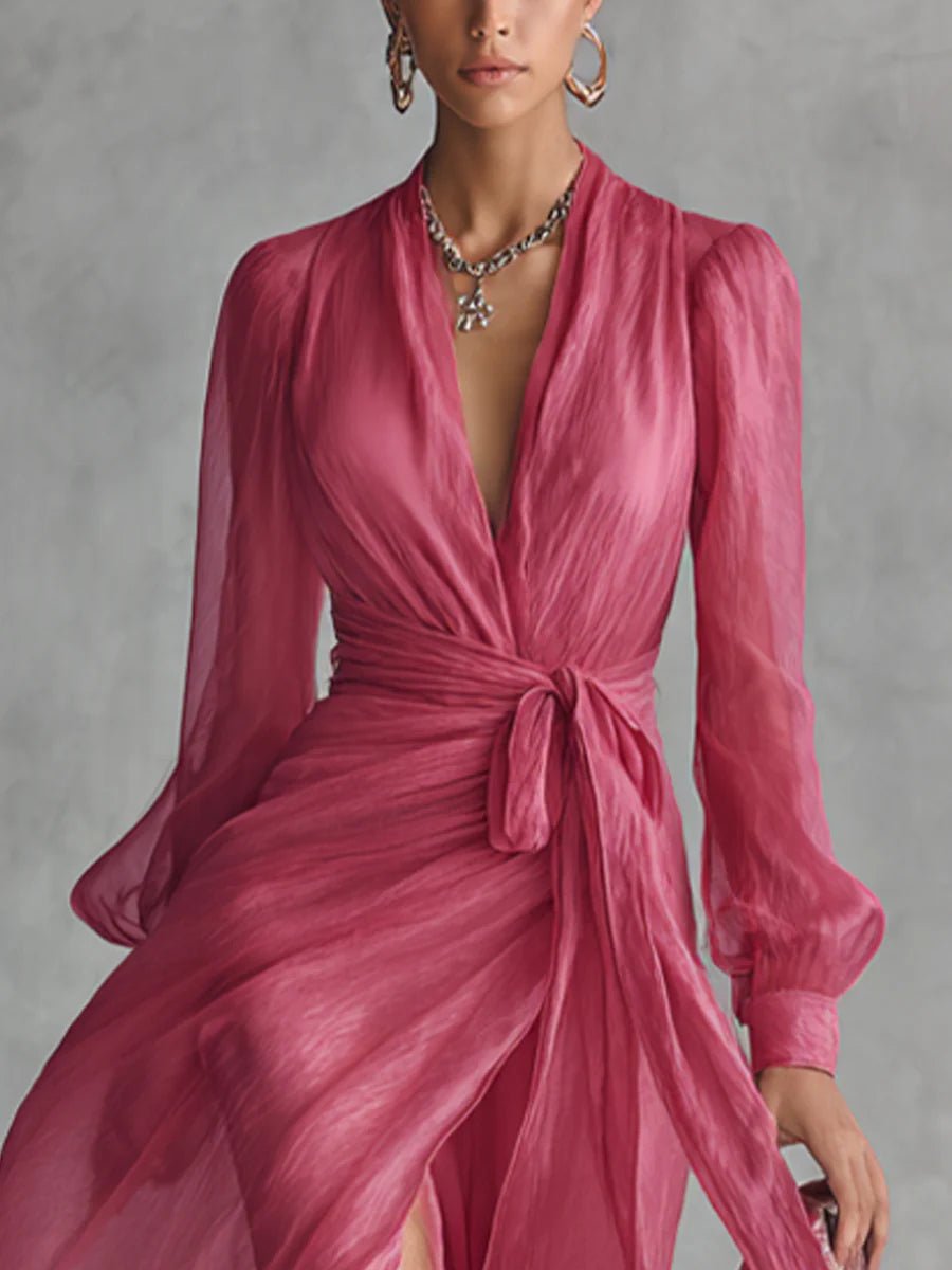 Juliette™ Elegant V-Neck Waistband Long Dress