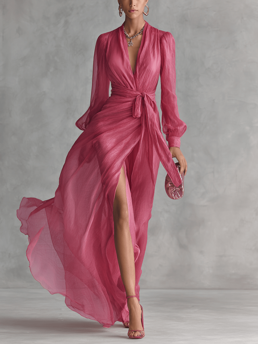 Juliette™ Elegant V-Neck Waistband Long Dress