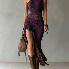 Cosette™ Ethnic Style Printed Maxi Dress with One Shoulder and High Split
