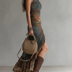Cosette™ Ethnic Style Printed Maxi Dress with One Shoulder and High Split
