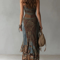 Cosette™ Ethnic Style Printed Maxi Dress with One Shoulder and High Split
