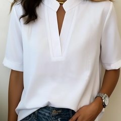 Margaux™ Chic V-Neck Blouse with Gold Detail