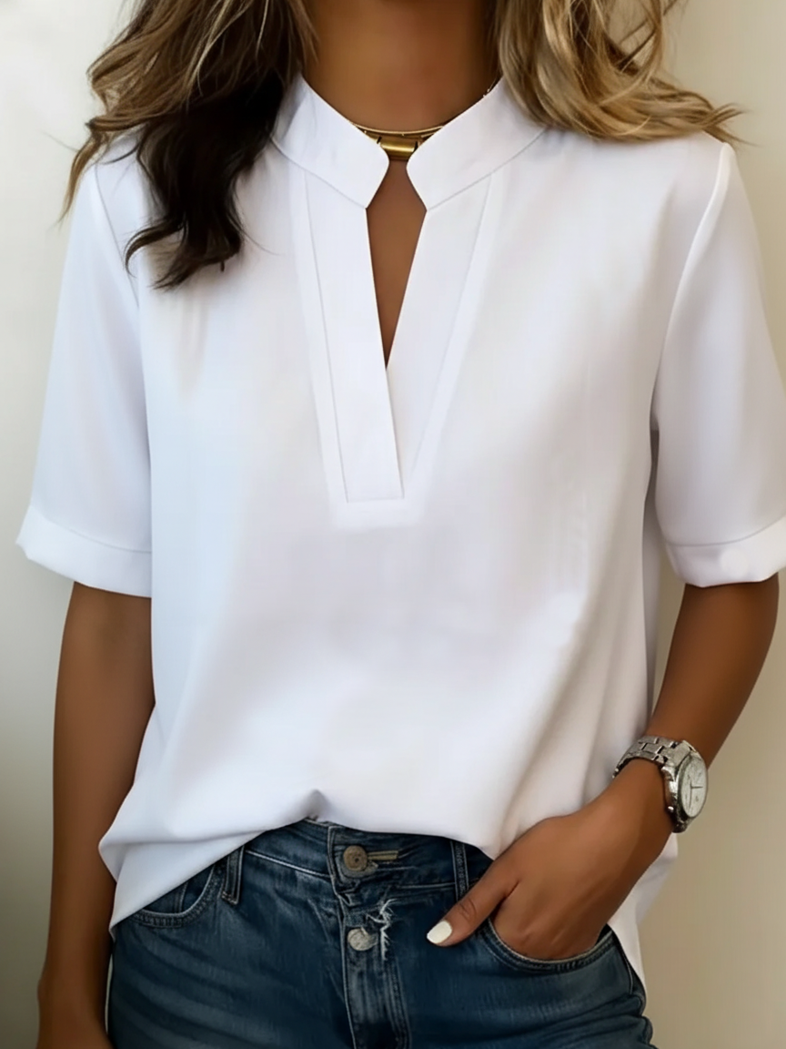 Margaux™ Chic V-Neck Blouse with Gold Detail