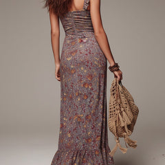 Mathilde™ Pleated Floral Print Split Maxi Dress