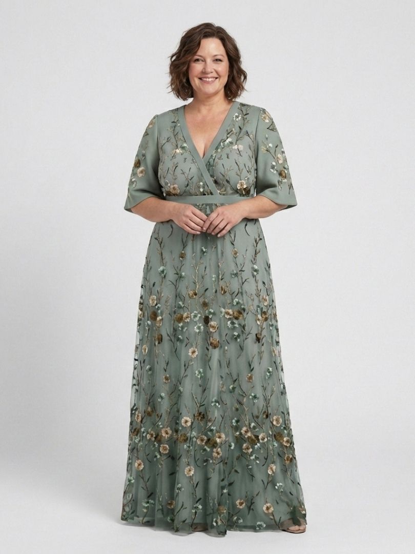 Rosalind™ Floral V Neck Short Sleeve Maxi Dress