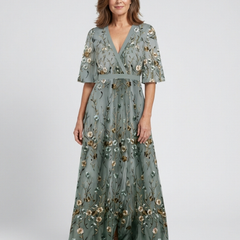 Rosalind™ Floral V Neck Short Sleeve Maxi Dress