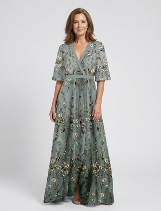 Rosalind™ Floral V Neck Short Sleeve Maxi Dress
