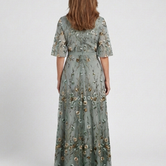 Evadne™ Floral V Neck Short Sleeve Maxi Dress