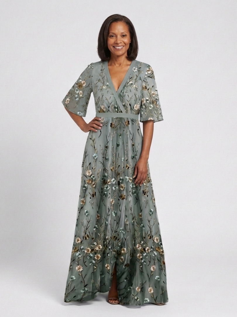 Rosalind™ Floral V Neck Short Sleeve Maxi Dress