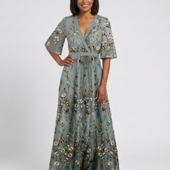 Evadne™ Floral V Neck Short Sleeve Maxi Dress