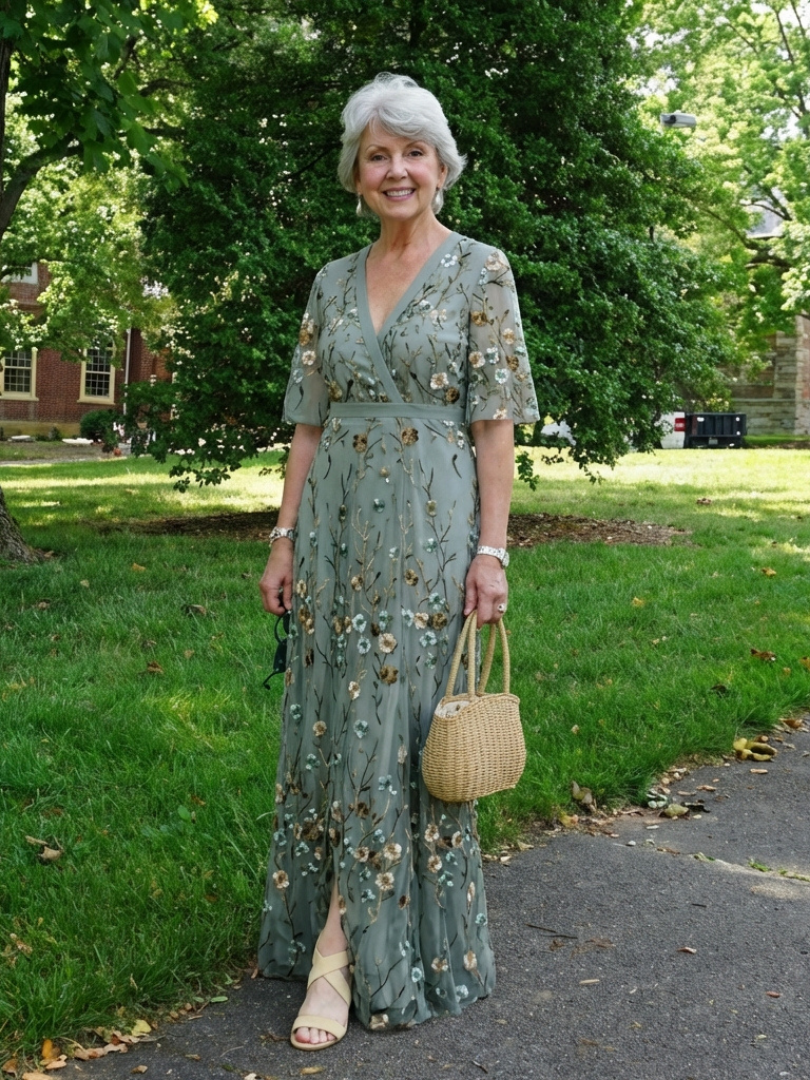 Rosalind™ Floral V Neck Short Sleeve Maxi Dress