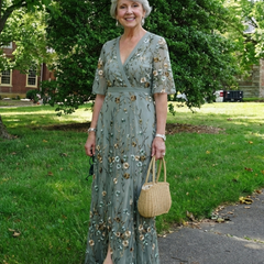 Evadne™ Floral V Neck Short Sleeve Maxi Dress