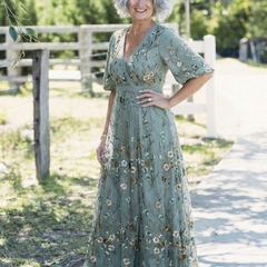 Rosalind™ Floral V Neck Short Sleeve Maxi Dress