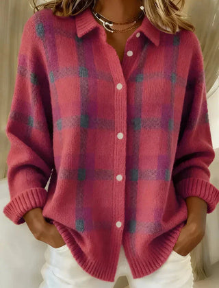 Haley Cozy Plaid Knit Cardigan