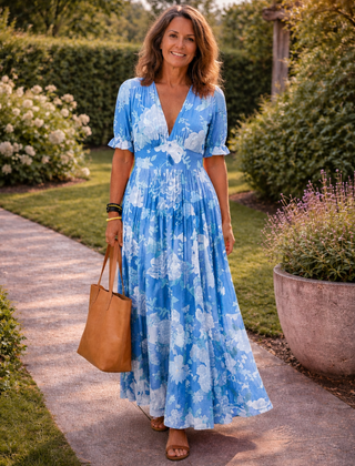 Ione™ Short Sleeve V Neck Floral Midi Dress
