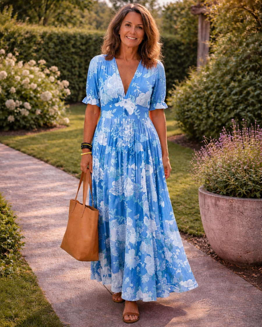 Ione™ Short Sleeve V Neck Floral Midi Dress