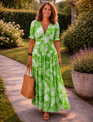 Ione™ Short Sleeve V Neck Floral Midi Dress