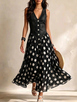 Soraya™ Denim & Chiffon Midi Dress