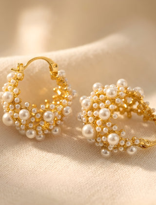 Vintage Pearl Cluster Hoop Earrings