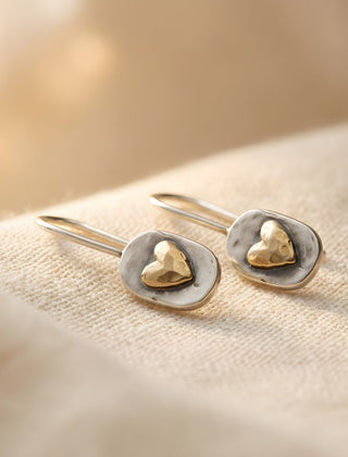 Vintage Two-Tone Heart Drop Earrings