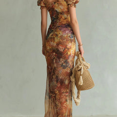 Colette™ Bohemian Vacation Oil Painting Print Maxi Dress