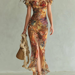 Colette™ Bohemian Vacation Oil Painting Print Maxi Dress