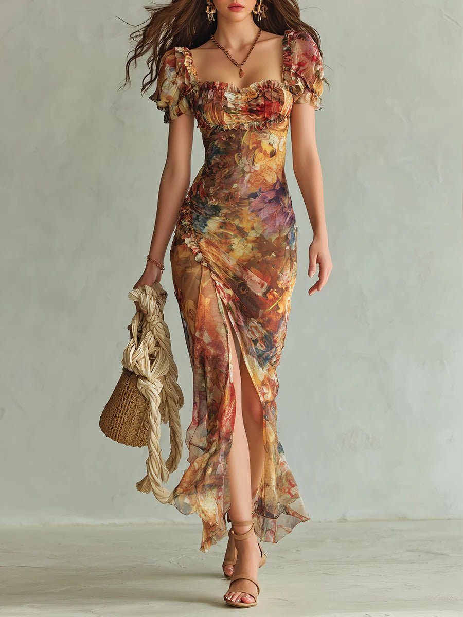 Colette™ Bohemian Vacation Oil Painting Print Maxi Dress