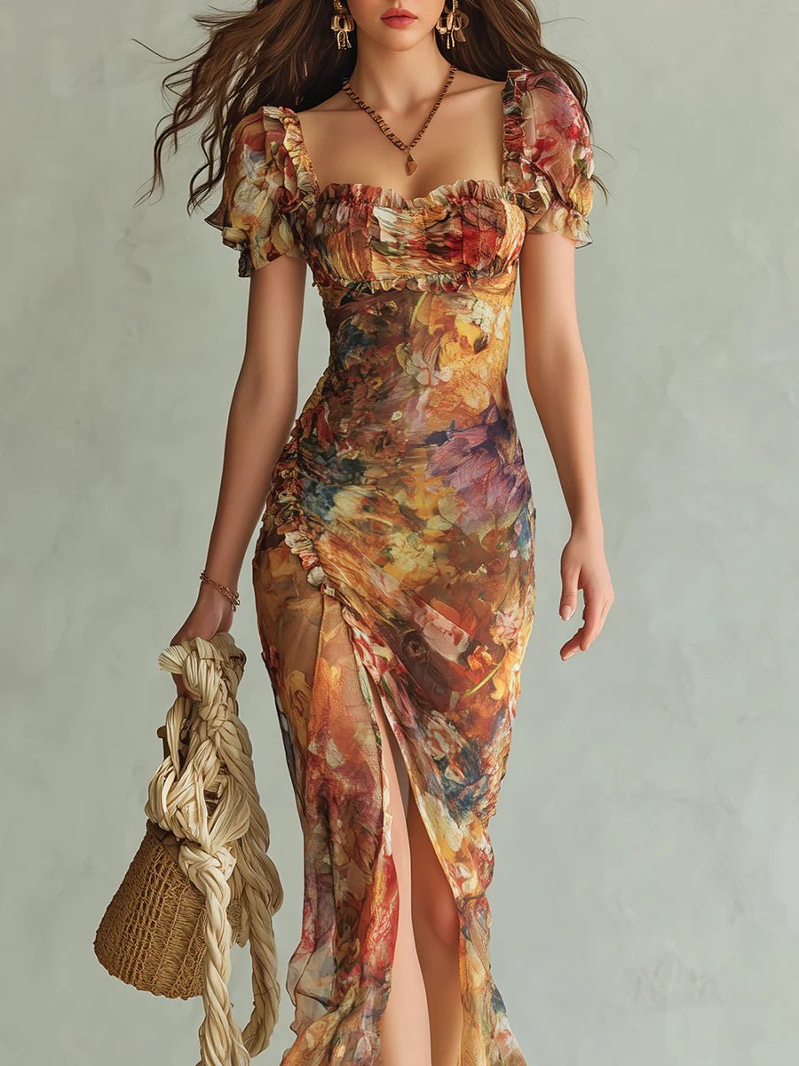 Colette™ Bohemian Vacation Oil Painting Print Maxi Dress
