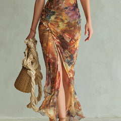 Colette™ Bohemian Vacation Oil Painting Print Maxi Dress