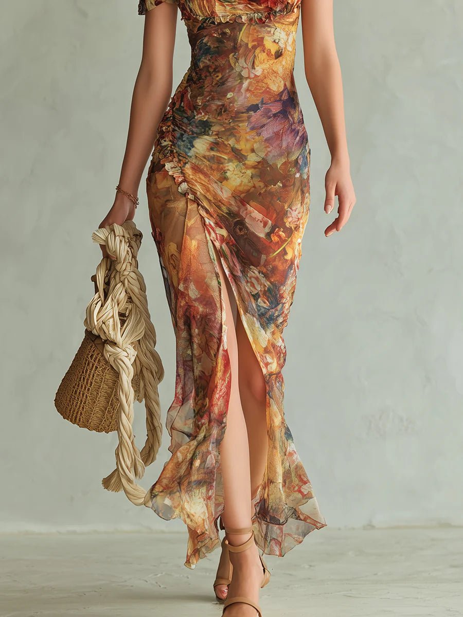Colette™ Bohemian Vacation Oil Painting Print Maxi Dress
