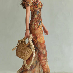 Colette™ Bohemian Vacation Oil Painting Print Maxi Dress
