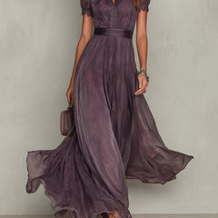 Valentine™ Keyhole Neckline Trim Maxi Dress