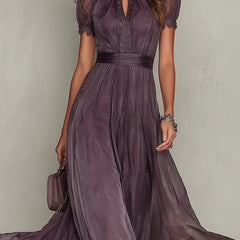 Valentine™ Keyhole Neckline Trim Maxi Dress