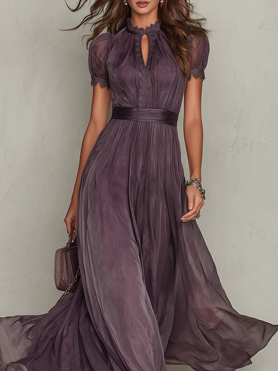 Valentine™ Keyhole Neckline Trim Maxi Dress