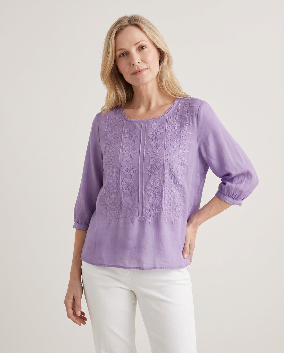 Violet Embroidered Boho Blouse - Purple
