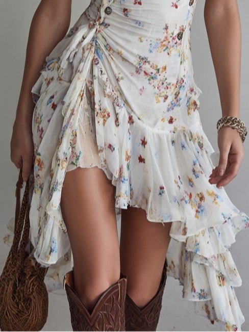 Estelle™ Retro Flower V-Neck Spaghetti Strap Mini Dress
