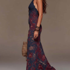 Béatrice™ Retro Halter Neck Floral Fishtail Maxi Dress