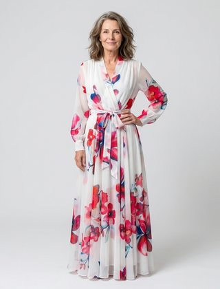 Lillian™ Floral Long Sleeve Wrap Maxi Dress