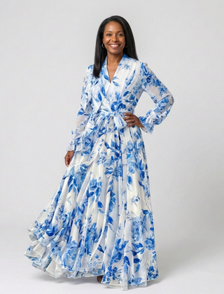 Lillian™ Floral Long Sleeve Wrap Maxi Dress