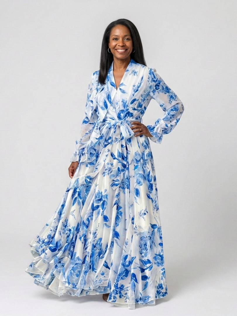 Lillian™ Floral Long Sleeve Wrap Maxi Dress