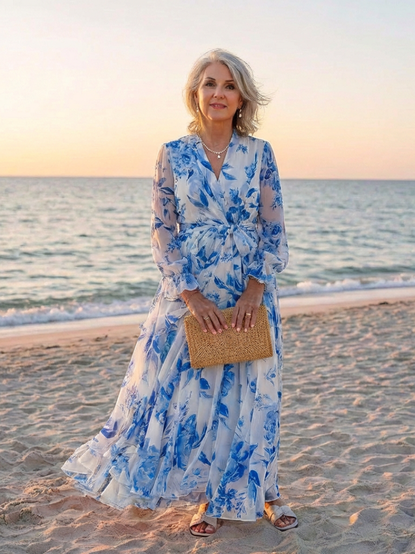 Lillian™ Floral Long Sleeve Wrap Maxi Dress