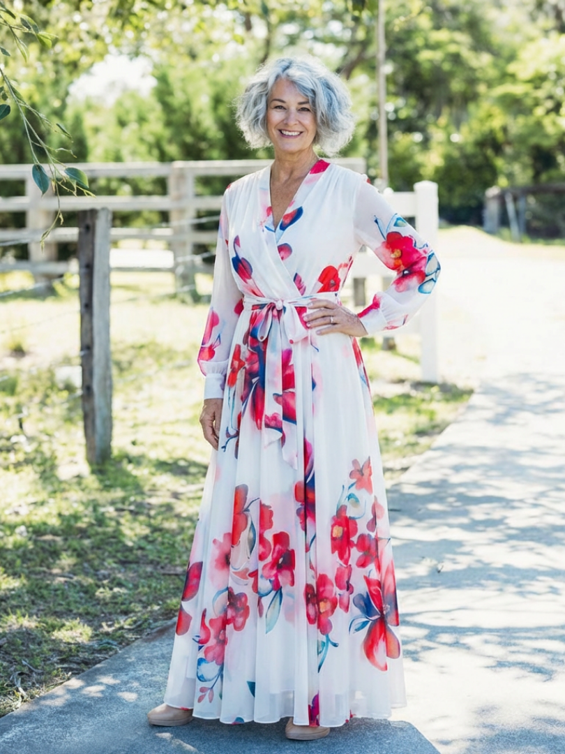 Lillian™ Floral Long Sleeve Wrap Maxi Dress