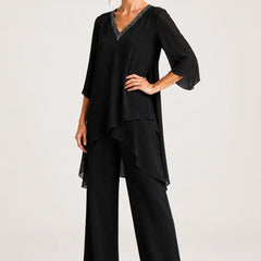 Annelise™ Asymmetric Capelet Pant Suit with Wide-Leg Pants