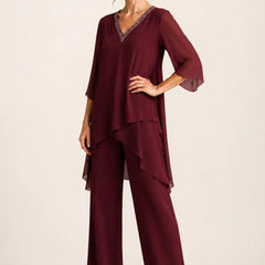 Annelise™ Asymmetric Capelet Pant Suit with Wide-Leg Pants