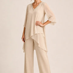 Annelise™ Asymmetric Capelet Pant Suit with Wide-Leg Pants