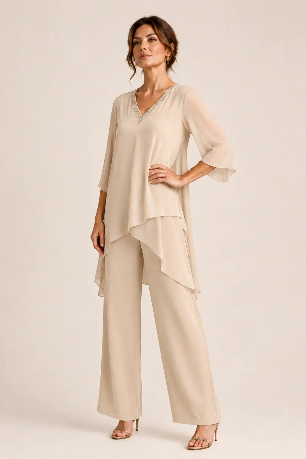 Annelise™ Asymmetric Capelet Pant Suit with Wide-Leg Pants