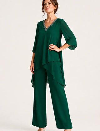 Annelise™ Asymmetric Capelet Pant Suit with Wide-Leg Pants