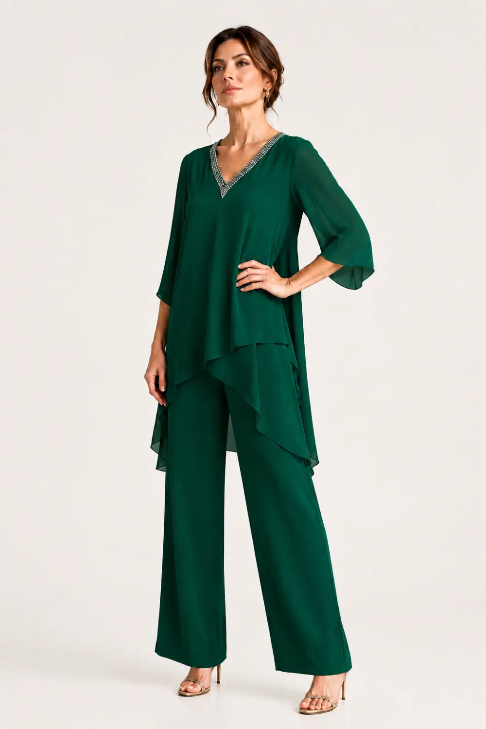 Annelise™ Asymmetric Capelet Pant Suit with Wide-Leg Pants
