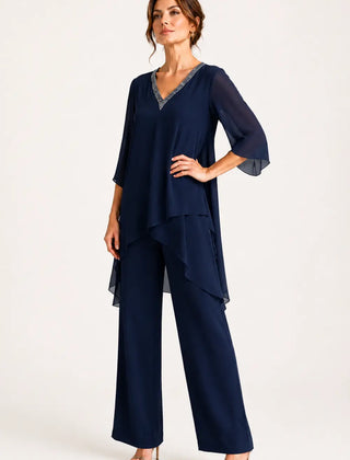Annelise™ Asymmetric Capelet Pant Suit with Wide-Leg Pants