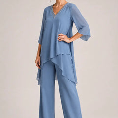 Annelise™ Asymmetric Capelet Pant Suit with Wide-Leg Pants